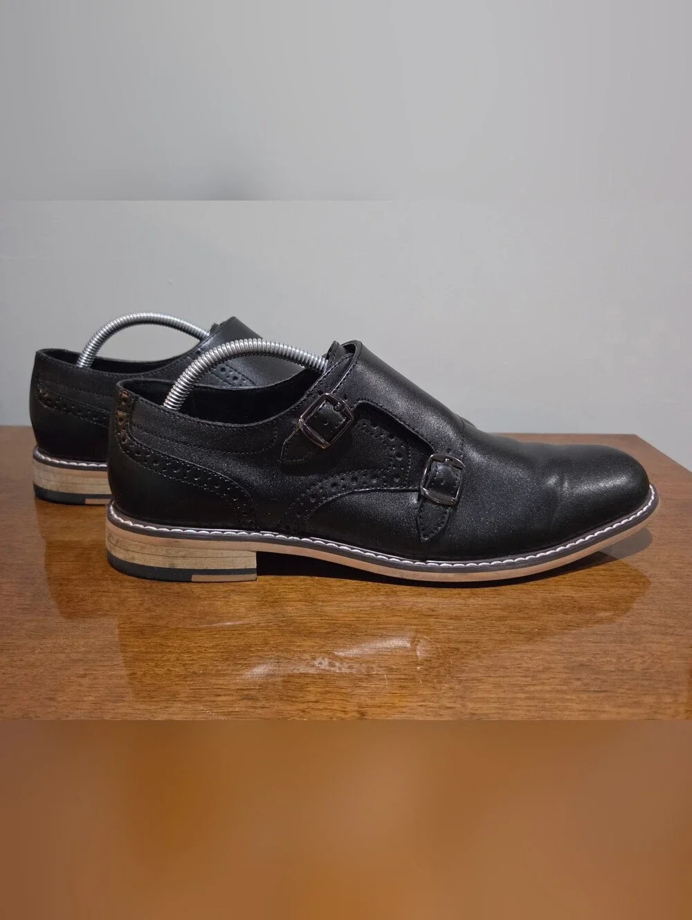 Men's Barr III Black Monk Double Buckle Jesse Leather Dress Shoes Size 10.5M